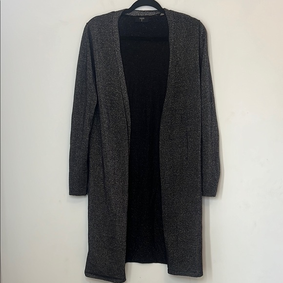 Tahari Sweaters - TAHARI Women's Elegant Black & Silver Soft Open-Front Duster Cardigan Sweater Sm
